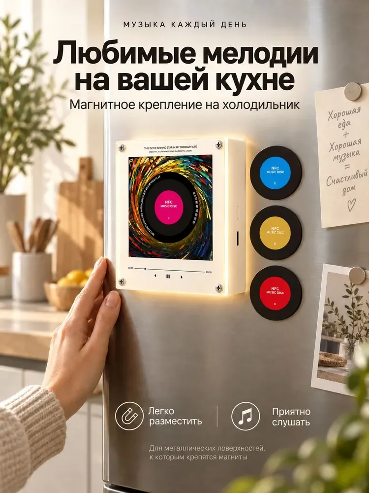 Музыкальный NFC-магнит на холодильник с пластинками — фото 1