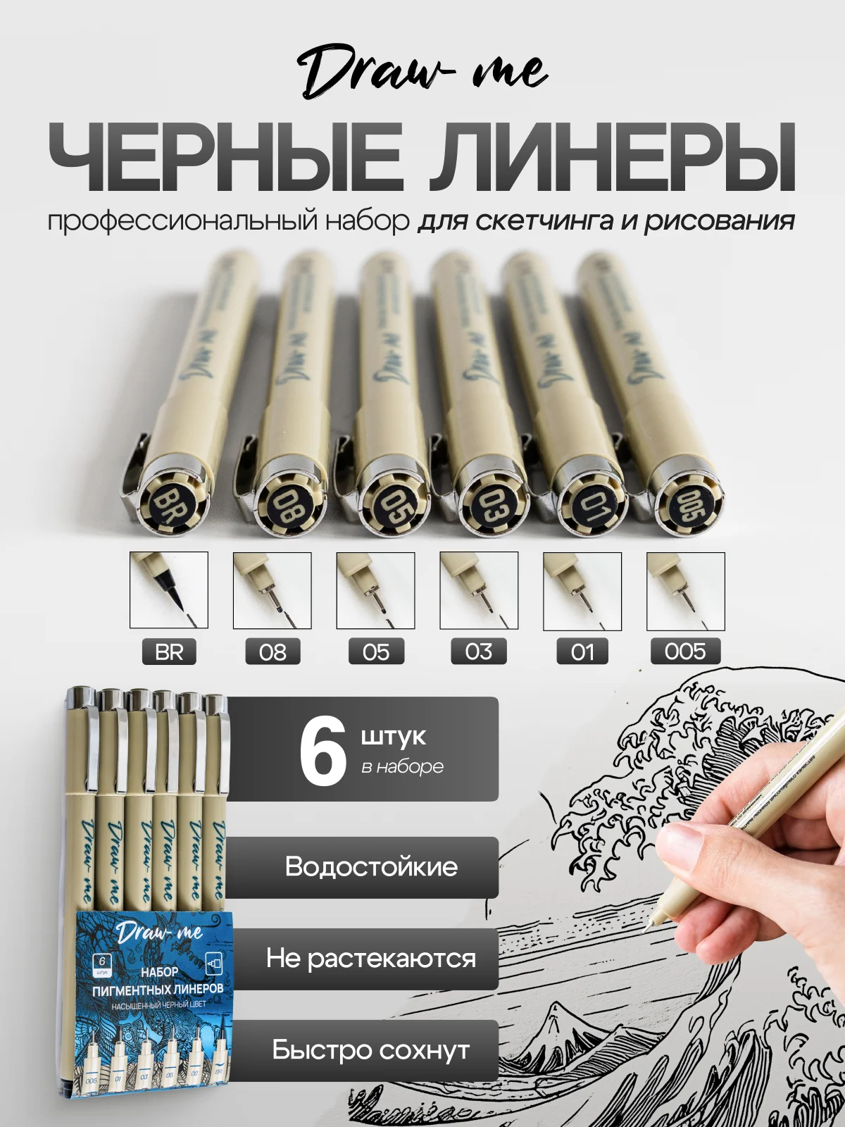 Набор пигментных линеров для скетчинга Draw Me