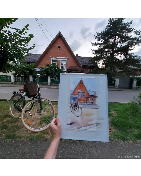 Акварельный портрет дома по фотографии